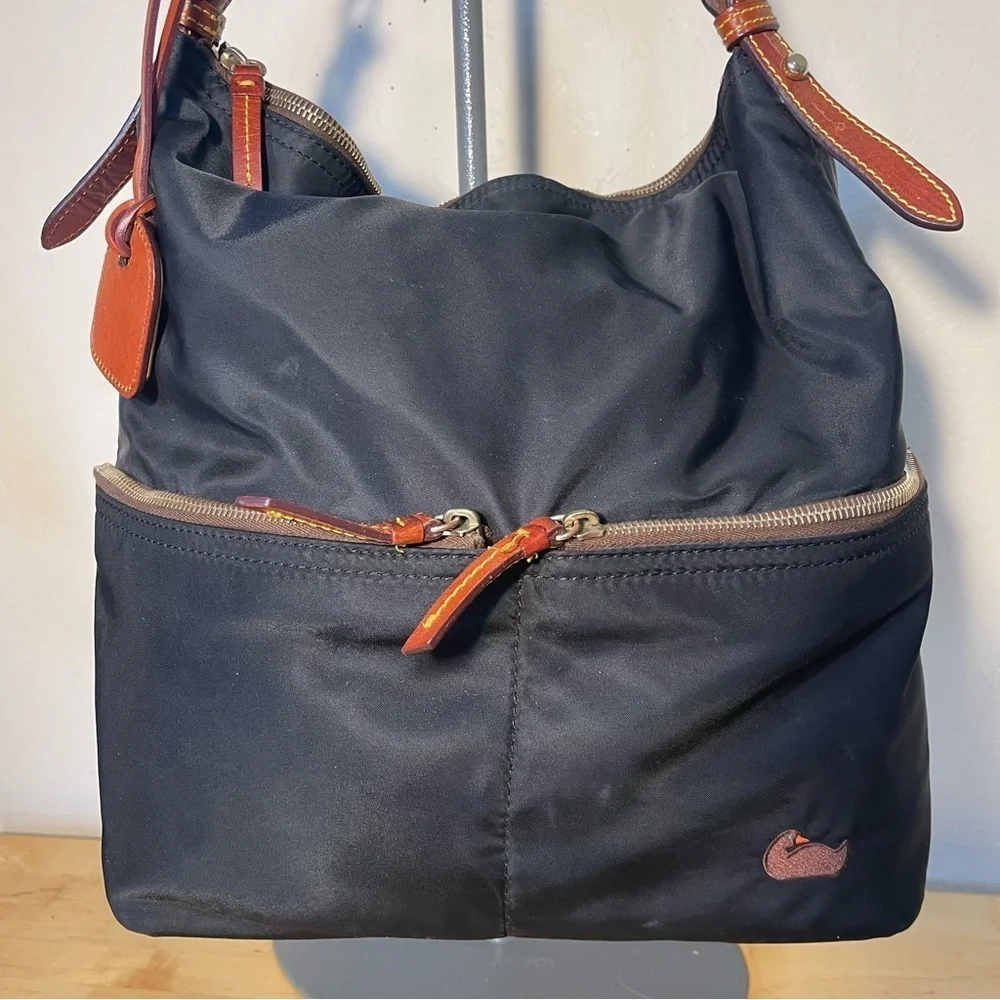 Dooney & Bourke Dillen Black Nylon Hobo Bag Pink Lining Shoulder Purse